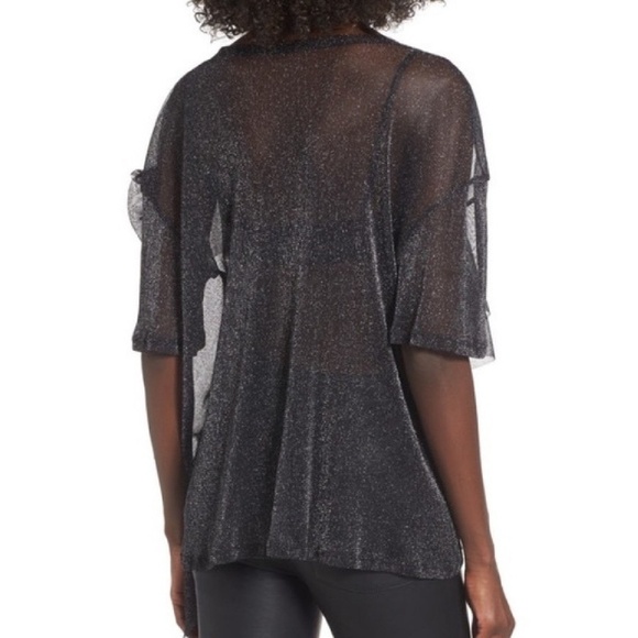 BP - Ruffle Black Metallic Mesh Tee - Picture 2 of 5